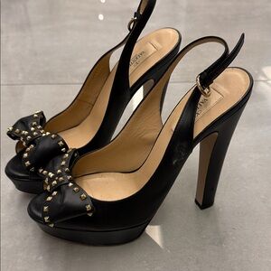 Valentino Black Studded Bow Slingback Heels